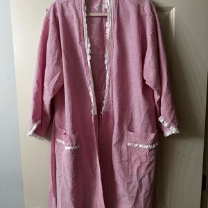 Pink Women's Robe with White Trim